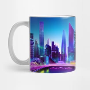 Ai Generated Art Scenery - Futuristic City Near River With Neon Lighting Mug